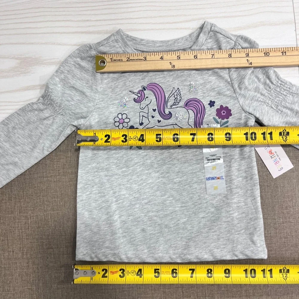 Garanimals Top Bodysuit Set Girls 2T 24M Grey Green Unicorn Bird Ribbed NEW